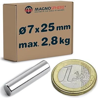 Magnosphere 10 x Aimant cylindrique Barre magnétique ronde Ø 7 x 25 mm Néodyme N45 (NdFeB) Nickelé Force 2,8 kg 10 pièces Aimants permanents de Terres Rares - Publicité Magnosphere 10 x Aimant cylindrique Barre magnétique ronde Ø 7 x 25 mm Néodyme N45 (NdFeB) Nickelé Force 2,8 kg 10 pièces Aimants permanents de Terres Rares - Publicité