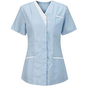 HAOLEI Uniforme MéDical Femme Couleur Unie Manche Courte 2 Poche Uniforme Col en V Tunique T-Shirt MéDicale Blouse De Travail Femme EsthéTicienne Hauts - Publicité