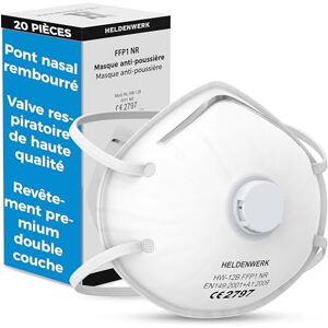 Heldenwerk Masque FFP1 CE CERTIFIÉ ajustable – masque de protection confortables, masque respiratoire, masque poussière pour bricolage, chantier et travaux – protection particules fines – lot de 20 - Publicité Heldenwerk Masque FFP1 CE CERTIFIÉ ajustable – masque de protection confortables, masque respiratoire, masque poussière pour bricolage, chantier et travaux – protection particules fines – lot de 20 - Publicité
