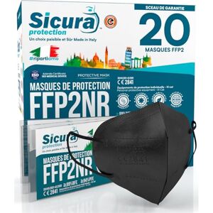 SICURA MASCHERINE CHIRURGICHE 20x Masque FFP2 couleur Total Noir certifié CE fabriqué en Italie BFE ≥99% Masques ffp2 noirs certifiés 20 pieces Scellés Individuellement et UV-C désinfectez - Publicité SICURA MASCHERINE CHIRURGICHE 20x Masque FFP2 couleur Total Noir certifié CE fabriqué en Italie BFE ≥99% Masques ffp2 noirs certifiés 20 pieces Scellés Individuellement et UV-C désinfectez - Publicité