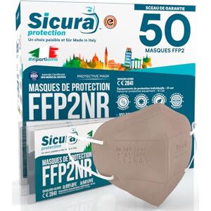 SICURA MASCHERINE CHIRURGICHE 50 masques FFP2 certifiés CE Beige avec élastiques blancs Logo en relief SICURA BFE ≥99% Fabriqué en Italie Masques FFP2 SANITISÉS et scellés individuellement - Publicité SICURA MASCHERINE CHIRURGICHE 50 masques FFP2 certifiés CE Beige avec élastiques blancs Logo en relief SICURA BFE ≥99% Fabriqué en Italie Masques FFP2 SANITISÉS et scellés individuellement - Publicité