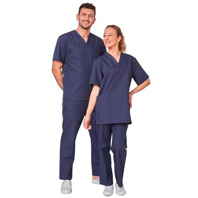 Hurry Jump Ensemble Uniforme Medical Unisexe Blouse médicale col V et Pantalon Médical Infirmière Aide Soignante Vétérinaire Dentiste Popeline Blue Navy TM - Publicité Hurry Jump Ensemble Uniforme Medical Unisexe Blouse médicale col V et Pantalon Médical Infirmière Aide Soignante Vétérinaire Dentiste Popeline Blue Navy TM - Publicité