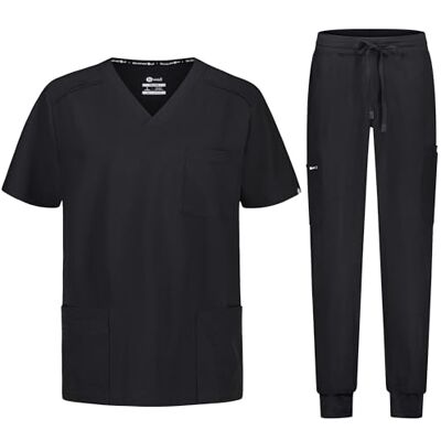 B-well Matteo Uniforme Médicale Homme Ensemble: Haut et Pantalons Jogger + Blouse Medicale Homme Vêtement Médical avec élasthanne, Noir, S - Publicité B-well Matteo Uniforme Médicale Homme Ensemble: Haut et Pantalons Jogger + Blouse Medicale Homme Vêtement Médical avec élasthanne, Noir, S - Publicité