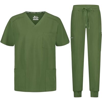 B-well MATTEO Ensemble de blouse médicale pour hommes Tunique à enfiler + Pantalon de jogging Set Uniforme médical Vêtements professionnels médicaux avec élasthanne, olive, XXL - Publicité B-well MATTEO Ensemble de blouse médicale pour hommes Tunique à enfiler + Pantalon de jogging Set Uniforme médical Vêtements professionnels médicaux avec élasthanne, olive, XXL - Publicité