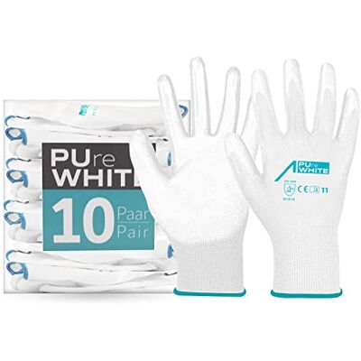 ACE Gants de Travail Blancs PUreWhite (Lot de 10) Protection pour Manutention, Bricolage, Chantier, Atelier, Maçon, Peinture, Mécanique et Industrie EN 388/21420 grip tactile S - Publicité ACE Gants de Travail Blancs PUreWhite (Lot de 10) Protection pour Manutention, Bricolage, Chantier, Atelier, Maçon, Peinture, Mécanique et Industrie EN 388/21420 grip tactile S - Publicité