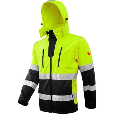 ACE Neon Veste de sécurité Veste de sécurité softshell robuste avec réflecteurs et capuche amovible EN ISO 20471 Jaune M - Publicité ACE Neon Veste de sécurité Veste de sécurité softshell robuste avec réflecteurs et capuche amovible EN ISO 20471 Jaune M - Publicité