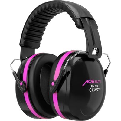 ACE Casque antibruit Mute Casque antibruit pour le travail et le tir sportif EN 352-1 Rose - Publicité ACE Casque antibruit Mute Casque antibruit pour le travail et le tir sportif EN 352-1 Rose - Publicité