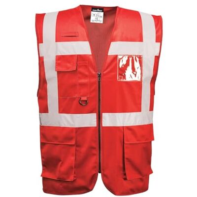 Portwest F476 Iona Gilet Executive Porte-Badge à Double Entrée Boucle Radio Rouge, M, EN 17353 Type B3, Bande Réfléchissante, Deux Poches Plaquées, 7 Poches, Lavable en Machine - Publicité Portwest F476 Iona Gilet Executive Porte-Badge à Double Entrée Boucle Radio Rouge, M, EN 17353 Type B3, Bande Réfléchissante, Deux Poches Plaquées, 7 Poches, Lavable en Machine - Publicité