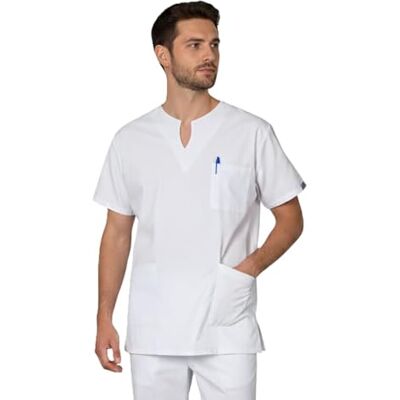 SNV Tunique médicale Homme Blanc Fente coté Manche Courte Kimono en Polyester Coton 210 grs uni Blouse Blanche Professionnelle (Blanc XL) - Publicité SNV Tunique médicale Homme Blanc Fente coté Manche Courte Kimono en Polyester Coton 210 grs uni Blouse Blanche Professionnelle (Blanc XL) - Publicité