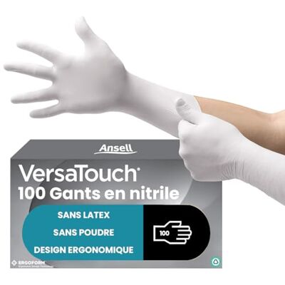 Ansell VersaTouch 92-205 Gants Jetables en Nitrile, Non Poudrés, Protection Multiusage, Alimentaire, Chimique et Mécanique, Sécurité Industrielle, Sans Latex, Blanc, Taille S (100 Pièces) - Publicité Ansell VersaTouch 92-205 Gants Jetables en Nitrile, Non Poudrés, Protection Multiusage, Alimentaire, Chimique et Mécanique, Sécurité Industrielle, Sans Latex, Blanc, Taille S (100 Pièces) - Publicité
