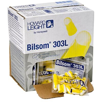 Howard Leight Honeywell Bilsom 303L Bouchons d'Oreille à Usage Unique en Mousse Polyuréthane, Taille L, Jaune et Blanc, SNR 33 dB, 1007192 (20 Sachets de 10 Paires) - Publicité Howard Leight Honeywell Bilsom 303L Bouchons d'Oreille à Usage Unique en Mousse Polyuréthane, Taille L, Jaune et Blanc, SNR 33 dB, 1007192 (20 Sachets de 10 Paires) - Publicité