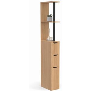 IDMarket Meuble WC étagère Bois Juliette 3 Portes Lattes tasseau Bois Coloris chêne - Publicité IDMarket Meuble WC étagère Bois Juliette 3 Portes Lattes tasseau Bois Coloris chêne - Publicité