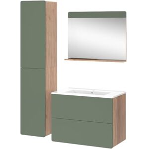 Ensemble de Meubles de Salle de Bain Vichy - Chêne Doré/Vert - 4 Pièces avec Haut Placard - Publicité Ensemble de Meubles de Salle de Bain Vichy - Chêne Doré/Vert - 4 Pièces avec Haut Placard - Publicité