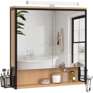 EUGAD Meuble Murale de Salle de Bain avec Miroir LED, Placard Mural de Toilette avec 3 Compartiments de Rangement et Étagère Intérieure Réglable, Chêne Clair+Noir, 70x14,5x70 cm - Publicité EUGAD Meuble Murale de Salle de Bain avec Miroir LED, Placard Mural de Toilette avec 3 Compartiments de Rangement et Étagère Intérieure Réglable, Chêne Clair+Noir, 70x14,5x70 cm - Publicité