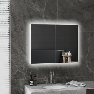 Meuble De Salle De Bain Avec Miroir LED - Armoire Murale 80x16x65 Cm - 3 étagères Réglables - Blanc