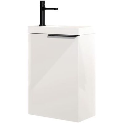 Bernstein Meuble vasque lave-main suspendu MDF Blanc brillant 40x22x55cm, lavabo Céramique Blanc + trou robinet + poignée métal Noir mat TIM40 - Publicité Bernstein Meuble vasque lave-main suspendu MDF Blanc brillant 40x22x55cm, lavabo Céramique Blanc + trou robinet + poignée métal Noir mat TIM40 - Publicité