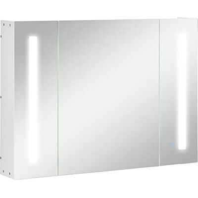 kleankin Meuble Salle de Bain, Armoire avec Miroir Murale en MDF avec 3 Placards, 3 Étagères et Lumière LED, 90 x 15 x 65 cm, Blanc - Publicité kleankin Meuble Salle de Bain, Armoire avec Miroir Murale en MDF avec 3 Placards, 3 Étagères et Lumière LED, 90 x 15 x 65 cm, Blanc - Publicité
