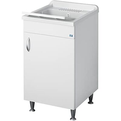 Negrari meuble avec évier Eco, pour intérieur, salle de bains, bois hydrofuge, évier en résine et plastique, axe PP, avec siphon,pieds réglables, portes battantes, de qualité, 85 cm de haut, blanc - Publicité Negrari meuble avec évier Eco, pour intérieur, salle de bains, bois hydrofuge, évier en résine et plastique, axe PP, avec siphon,pieds réglables, portes battantes, de qualité, 85 cm de haut, blanc - Publicité