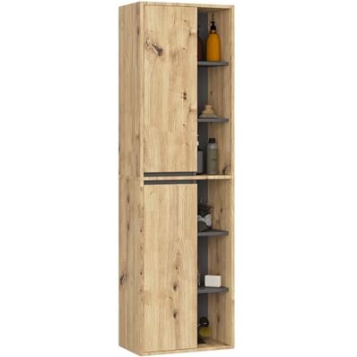 AKORD Colonne Salle de Bain Suspendue VAMI W50 Meuble Mural 2 Portes, 10 Étagères Rangement pour Cosmétiques et Serviettes, Fixation Murale 50x170x30 cm Chêne Artisan & Gris Graphite - Publicité AKORD Colonne Salle de Bain Suspendue VAMI W50 Meuble Mural 2 Portes, 10 Étagères Rangement pour Cosmétiques et Serviettes, Fixation Murale 50x170x30 cm Chêne Artisan & Gris Graphite - Publicité