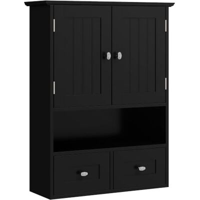 kleankin Armoire Murale de Salle de Bain, 50,8l x 17,8P x 66H cm, Noir Armoire de Toilette, Portes Doubles, Étagère Ouverte, 2 Tiroirs pour Ranger - Publicité kleankin Armoire Murale de Salle de Bain, 50,8l x 17,8P x 66H cm, Noir Armoire de Toilette, Portes Doubles, Étagère Ouverte, 2 Tiroirs pour Ranger - Publicité