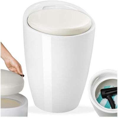 tectake ® Tabouret Salle de Bain Panier à Linge 2en1, Ø 36 x 51 cm, Capacité 18 L, Coussin d'assise 5 cm Amovible, Meuble Salle de Bain Coffre Rangement Tabouret Coffre Rangement Bac a Linge, Blanc - Publicité tectake ® Tabouret Salle de Bain Panier à Linge 2en1, Ø 36 x 51 cm, Capacité 18 L, Coussin d'assise 5 cm Amovible, Meuble Salle de Bain Coffre Rangement Tabouret Coffre Rangement Bac a Linge, Blanc - Publicité