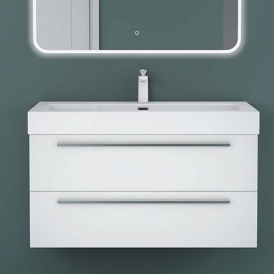 Mai & Mai Meuble Salle de Bain Blanc Mat Ensemble de 2 Pièces 100cm Ensemble de Meubles, Lavabo Inclus, Meuble sous Lavabo Suspendu avec Tiroir, 100x48x60cm, Quadratto - Publicité Mai & Mai Meuble Salle de Bain Blanc Mat Ensemble de 2 Pièces 100cm Ensemble de Meubles, Lavabo Inclus, Meuble sous Lavabo Suspendu avec Tiroir, 100x48x60cm, Quadratto - Publicité