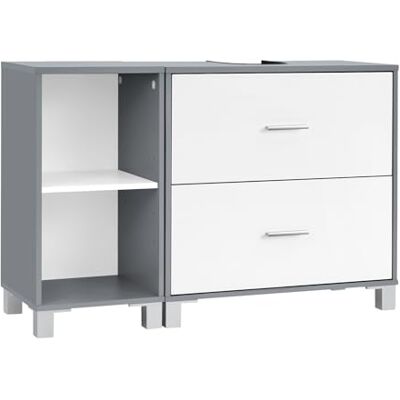eSituro Meuble sous Lavabo, avec 2 Tiroirs, Découpe pour Siphon 20x14,5 cm et 1 Meuble Latéral avec 2 Compartiments, Cloison Réglable, Blanc, 90x30x60 cm, Blanc + Gris - Publicité eSituro Meuble sous Lavabo, avec 2 Tiroirs, Découpe pour Siphon 20x14,5 cm et 1 Meuble Latéral avec 2 Compartiments, Cloison Réglable, Blanc, 90x30x60 cm, Blanc + Gris - Publicité