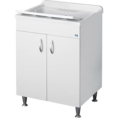 Negrari meuble avec évier Eco, pour intérieur, salle de bains, bois hydrofuge, évier en résine et plastique, axe PP, avec siphon,pieds réglables, portes battantes, de qualité, 85 cm de haut, blanc - Publicité Negrari meuble avec évier Eco, pour intérieur, salle de bains, bois hydrofuge, évier en résine et plastique, axe PP, avec siphon,pieds réglables, portes battantes, de qualité, 85 cm de haut, blanc - Publicité