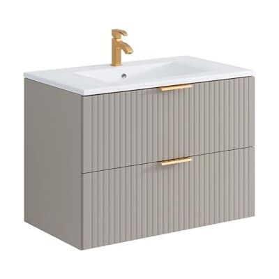 Unique Meuble de Salle de Bain Suspendu strié avec Vasque à encastrer Beige 80 cm ZEVARA - Publicité Unique Meuble de Salle de Bain Suspendu strié avec Vasque à encastrer Beige 80 cm ZEVARA - Publicité