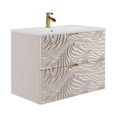 Unique Meuble de Salle de Bain Suspendu texturé avec Vasque à encastrer Beige 80 cm RINAREL - Publicité Unique Meuble de Salle de Bain Suspendu texturé avec Vasque à encastrer Beige 80 cm RINAREL - Publicité