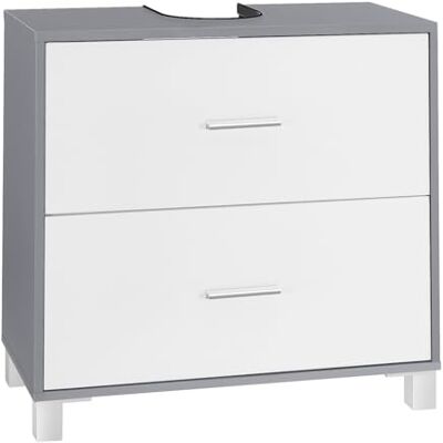 eSituro Meuble sous Lavabo Salle de Bain, Meuble sous Vasque, avec 2 Tiroirs, Découpe de Siphon 15x20 cm, en Bois d'Ingénierie E1, Pieds Surélevés, Blanc+Gris, 60x30x60 cm - Publicité eSituro Meuble sous Lavabo Salle de Bain, Meuble sous Vasque, avec 2 Tiroirs, Découpe de Siphon 15x20 cm, en Bois d'Ingénierie E1, Pieds Surélevés, Blanc+Gris, 60x30x60 cm - Publicité
