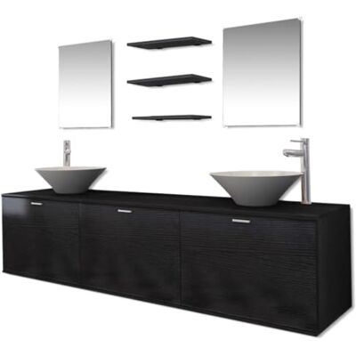 vidaXL Dix pcs mobilier Meuble pour Salle de Bains avec lavabo et Robinet Noir - Publicité vidaXL Dix pcs mobilier Meuble pour Salle de Bains avec lavabo et Robinet Noir - Publicité