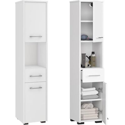 Home Collective Armoire de salle de bain étroite blanche avec 2 portes et tiroir, 140 cm de haut, 30 cm de large et de profondeur - Publicité Home Collective Armoire de salle de bain étroite blanche avec 2 portes et tiroir, 140 cm de haut, 30 cm de large et de profondeur - Publicité