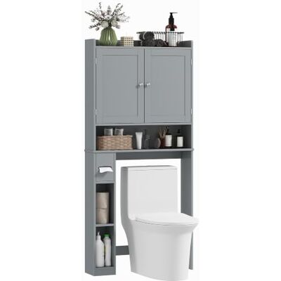 HOMCOM Meuble WC Dessus Toilette ou Machine à Laver 80x19,5x170 cm Gris Armoire Au-Dessus Toilettes, 2 Portes, 3 Compartiments Ouverts, Étagère Réglable, Porte-Papier Toilette - Publicité HOMCOM Meuble WC Dessus Toilette ou Machine à Laver 80x19,5x170 cm Gris Armoire Au-Dessus Toilettes, 2 Portes, 3 Compartiments Ouverts, Étagère Réglable, Porte-Papier Toilette - Publicité