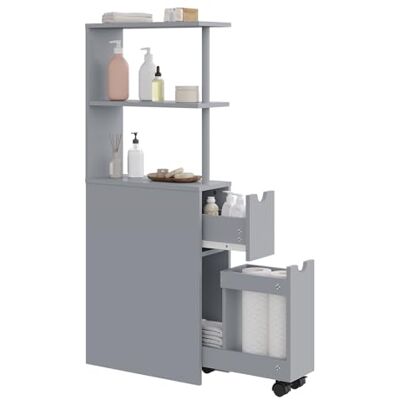 EUGAD Meuble de Salle de Bain Haut, Meuble de Rangement Fin, Colonne avec Tiroirs et Étagère Réglable, Armoire, Placard, pour Petits Espaces, Style Moderne, Blanc Classique, 45x19x113cm, Gris 0280WY - Publicité EUGAD Meuble de Salle de Bain Haut, Meuble de Rangement Fin, Colonne avec Tiroirs et Étagère Réglable, Armoire, Placard, pour Petits Espaces, Style Moderne, Blanc Classique, 45x19x113cm, Gris 0280WY - Publicité
