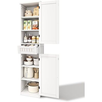 Merax Armoire de cuisine multifonction avec 2 portes, tiroir et étagères réglables, armoire de salle de bain peu encombrante, pour cuisine, salon, salle de bain, 170 x 40 x 30 cm, blanc - Publicité Merax Armoire de cuisine multifonction avec 2 portes, tiroir et étagères réglables, armoire de salle de bain peu encombrante, pour cuisine, salon, salle de bain, 170 x 40 x 30 cm, blanc - Publicité