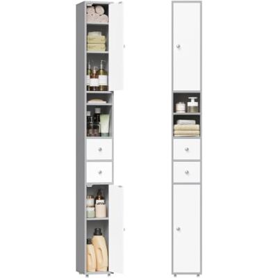 EUGAD Meuble Colonne de Salle de Bains, Armoire Rangement WC avec 2 Tiroirs, 2 Portes, Étagères Réglables et Compartiments Ouverts, Blanc + Gris, 20x20x180cm - Publicité EUGAD Meuble Colonne de Salle de Bains, Armoire Rangement WC avec 2 Tiroirs, 2 Portes, Étagères Réglables et Compartiments Ouverts, Blanc + Gris, 20x20x180cm - Publicité