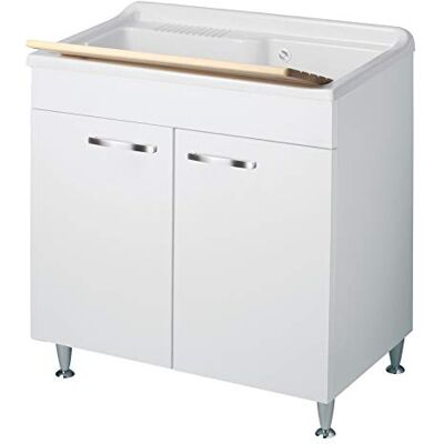 Negrari Lavabo classique monté 80 x 50 L80 P50 H85 cm Blanc intérieur meuble bois baignoire grand polypropylène thermoformage axe pin pieds réglables charnières portes lentes arrondies poignées - Publicité Negrari Lavabo classique monté 80 x 50 L80 P50 H85 cm Blanc intérieur meuble bois baignoire grand polypropylène thermoformage axe pin pieds réglables charnières portes lentes arrondies poignées - Publicité
