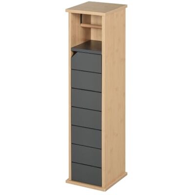 HOMCOM Support porte-papier toilette - Bambou et gris - 2 niveaux - Publicité HOMCOM Support porte-papier toilette - Bambou et gris - 2 niveaux - Publicité