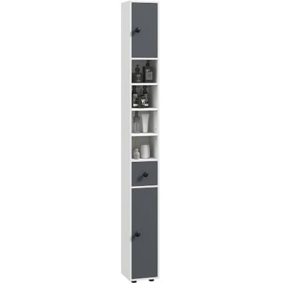 kleankin Meuble Colonne Salle de Bain Fine 20 x 20 x 180 cm Gris Armoire Haute, 4 Étagères Réglables, 1 Tiroir, 2 Placards, Design Moderne - Publicité kleankin Meuble Colonne Salle de Bain Fine 20 x 20 x 180 cm Gris Armoire Haute, 4 Étagères Réglables, 1 Tiroir, 2 Placards, Design Moderne - Publicité