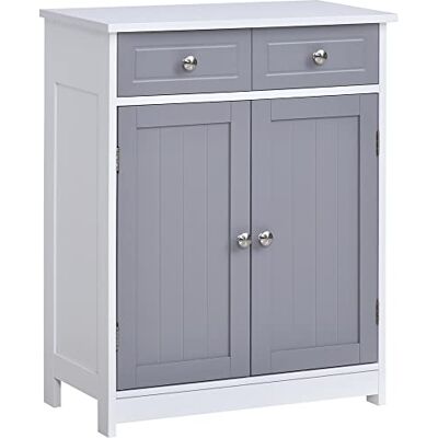 kleankin Meuble de Salle de Bain, Meuble de Rangement avec 2 tiroirs, Placard Double Porte et étagère réglable, Armoire Salle de Bain, Salon, Chambre, 60 x 30 x 75 cm, Blanc et Gris - Publicité kleankin Meuble de Salle de Bain, Meuble de Rangement avec 2 tiroirs, Placard Double Porte et étagère réglable, Armoire Salle de Bain, Salon, Chambre, 60 x 30 x 75 cm, Blanc et Gris - Publicité