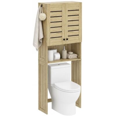 HOMCOM Meuble WC Dessus de Toilette/Machine à Laver 67x31,5x190cm Chêne Placard à Porte Double, Étagères, Meuble Toilettes Rangement, Armoire Salle de Bain, Niches, Portes à Persiennes - Publicité HOMCOM Meuble WC Dessus de Toilette/Machine à Laver 67x31,5x190cm Chêne Placard à Porte Double, Étagères, Meuble Toilettes Rangement, Armoire Salle de Bain, Niches, Portes à Persiennes - Publicité