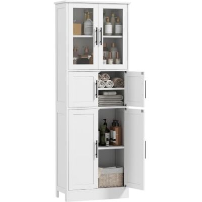 HOMCOM Meuble de Salle de Bain 6 Niveaux 60 x 30 x 170 cm Blanc Meuble de Rangement, 6 Portes dont 2 Vitrées, Étagères Réglables, Style Moderne, Armoire de Cuisine, Salon, Salle de Bain - Publicité HOMCOM Meuble de Salle de Bain 6 Niveaux 60 x 30 x 170 cm Blanc Meuble de Rangement, 6 Portes dont 2 Vitrées, Étagères Réglables, Style Moderne, Armoire de Cuisine, Salon, Salle de Bain - Publicité