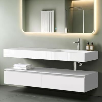 Mai & Mai Meuble de Salle de Bain Blanc Mat avec Lavabo Meuble sous Vasque 150x48x25cm Meuble Suspendu avec 2 Tiroirs - Publicité Mai & Mai Meuble de Salle de Bain Blanc Mat avec Lavabo Meuble sous Vasque 150x48x25cm Meuble Suspendu avec 2 Tiroirs - Publicité