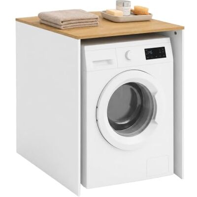 Relaxdays Meuble pour Lave-Linge, étagère, Blanc/Naturel Sèche-linge, H x l x P : 88 x 68 x 60 cm, armoire encastrable - Publicité Relaxdays Meuble pour Lave-Linge, étagère, Blanc/Naturel Sèche-linge, H x l x P : 88 x 68 x 60 cm, armoire encastrable - Publicité
