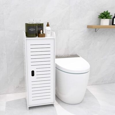 LANTUS Petit Meuble de Rangement pour Toilettes, Meuble de Salle de Bain Support Papier Toilette avec Placard et étagères réglables-30 * 30 * 80cm- Blanc - Publicité LANTUS Petit Meuble de Rangement pour Toilettes, Meuble de Salle de Bain Support Papier Toilette avec Placard et étagères réglables-30 * 30 * 80cm- Blanc - Publicité