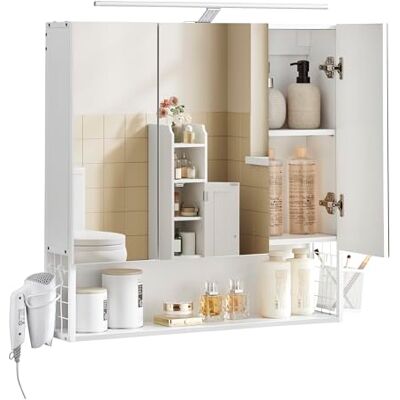 VASAGLE Meuble de Salle de Bain avec Éclairage LED, 14,5 x 70 x 70 cm, Prise, Panier Suspendu, Support pour Sèche-Cheveux, pour Salle de Bain, Lavabo, Blanc Nuage BBK124W14 - Publicité VASAGLE Meuble de Salle de Bain avec Éclairage LED, 14,5 x 70 x 70 cm, Prise, Panier Suspendu, Support pour Sèche-Cheveux, pour Salle de Bain, Lavabo, Blanc Nuage BBK124W14 - Publicité