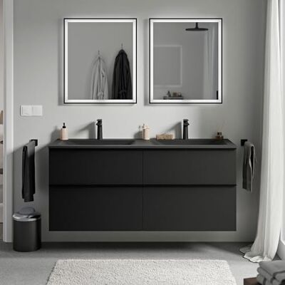 Bernstein Meuble vasque suspendu salle de bain MDF Noir mat, lavabo fonte minérale Noir mat + trou robinet, poignée métal Noir mat 120x46x62cm LAVOA - Publicité Bernstein Meuble vasque suspendu salle de bain MDF Noir mat, lavabo fonte minérale Noir mat + trou robinet, poignée métal Noir mat 120x46x62cm LAVOA - Publicité
