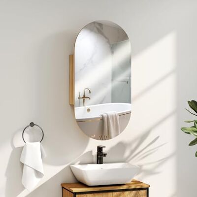 HOMCOM Armoire Murale Salle de Bain avec Miroir Ovale, 45 x 90 cm, Meuble Salle de Bain Moderne, Design sans Cadre, Miroir avec Rangement, Bois Naturel - Publicité HOMCOM Armoire Murale Salle de Bain avec Miroir Ovale, 45 x 90 cm, Meuble Salle de Bain Moderne, Design sans Cadre, Miroir avec Rangement, Bois Naturel - Publicité