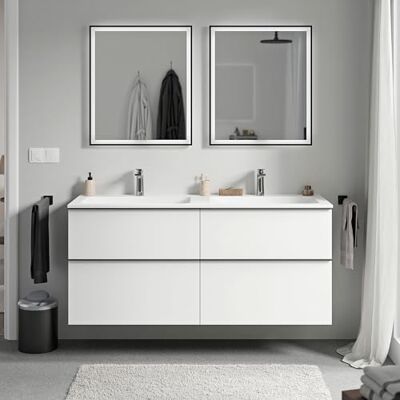 Bernstein Meuble vasque suspendu salle de bain MDF Blanc mat, lavabo fonte minérale Blanc mat + trou robinet, poignée métal Anthracite mat 120x46x62cm LAVOA - Publicité Bernstein Meuble vasque suspendu salle de bain MDF Blanc mat, lavabo fonte minérale Blanc mat + trou robinet, poignée métal Anthracite mat 120x46x62cm LAVOA - Publicité